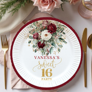 Bohemian Sweet Sixteen Blush Burgund-Einwegteller Pappteller