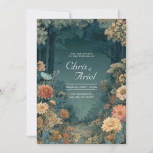 Bohemian Teal Blumenmuster Dunkler Wald Melancholi Einladung