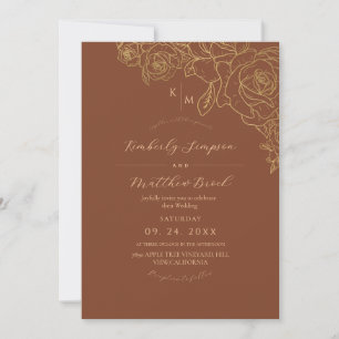 Bohemian Terrakotta Blumenrose Minimalistische Hoc Einladung