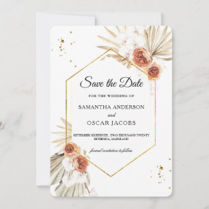 Bohemian Terrakotta getrocknetes Palmblatt & Blume Save The Date