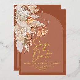 Bohemian Terrakotta-Pampasgras-Karten zur Hochzeit Folieneinladung