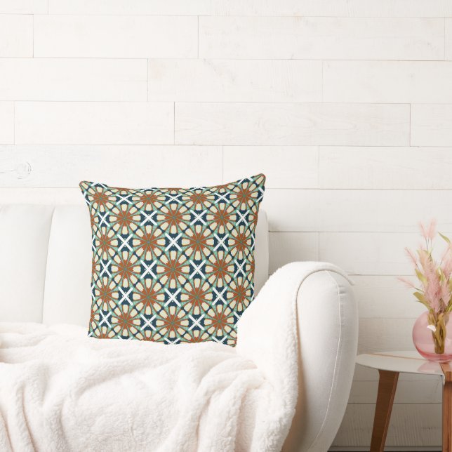 Bohemian Tile-Inspired Fabric with Rust, Teal, and Kissen (Liege)