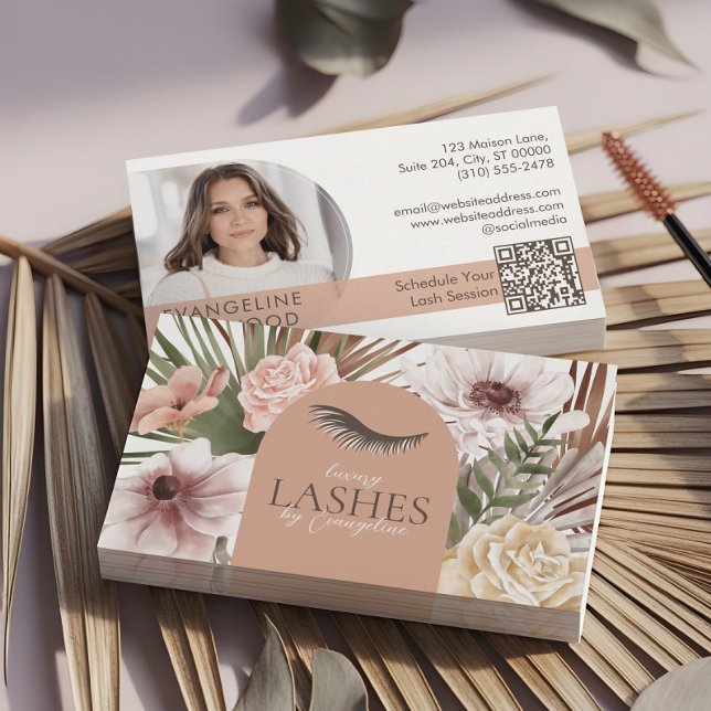 Bohemian Watercolor Boho Floral Eyelash Extensions Visitenkarte (Bohemian Watercolor Boho Floral Eyelash Extensions Business Card)
