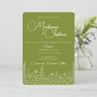 Bohemian Wild Flower Line Florales Monogramm  Einladung
