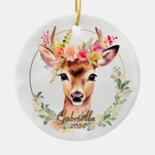 Bohemianhirsch mit Blumenkrone Keramik Ornament