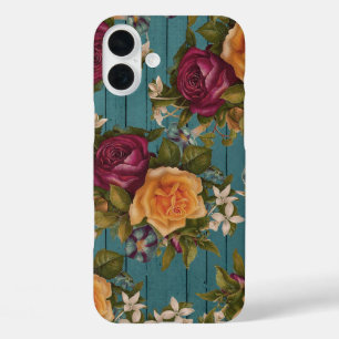 Bohemianisch orange-burgunderrote Blumen grünes Ho iPhone 16 Plus Hülle