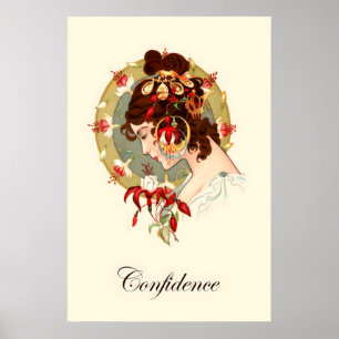 Bohemianische Frauenporträtposter Vintage Floral Poster