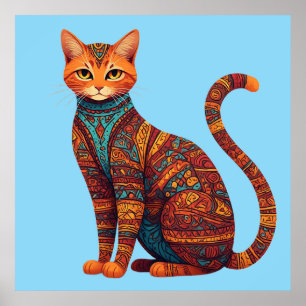 Bohemianische Katzenkunst Bunte Stammeskatze Poster