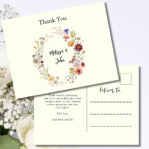 Bohemianische Wildblumen Hochzeit Danke Postkarte