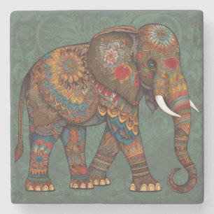 Bohemianischer Elefant mit floraler Ornamentierung Steinuntersetzer