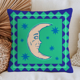 Bohemianischer Halbmond Grün & Blau Himmelskörper Kissen
