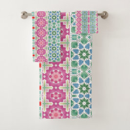 Bohemianisches Blumenmuster Wasserfarben-Mosaikdes Badhandtuch Set