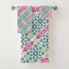 Bohemianisches Blumenmuster Wasserfarben-Mosaikdes Badhandtuch Set