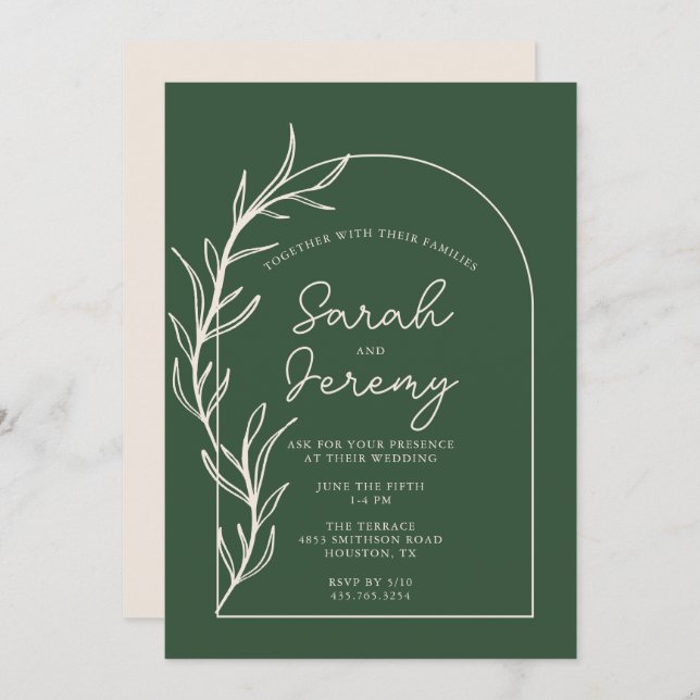 Bohemisch Arched Evergreen Wedding | Einladung (Vorne/Hinten)