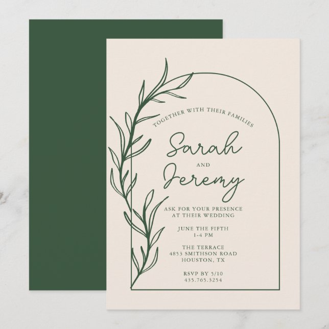 Bohemisch Arched Evergreen Wedding | Einladung (Vorne/Hinten)