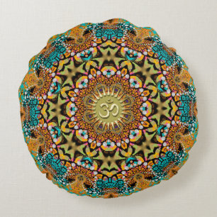Bohemisch Batik Mandala OM Yoga Round Cushion Rundes Kissen