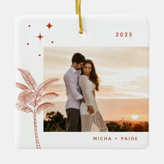 Bohemisch Beach Palm Tree Foto Keramik Ornament (Vorderseite)