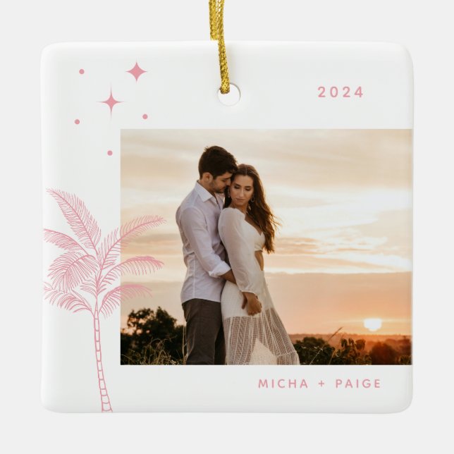 Bohemisch Beach Palm Tree Foto Keramik Ornament (Vorderseite)