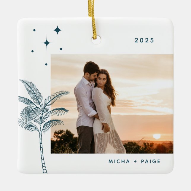 Bohemisch Beach Palm Tree Foto Keramik Ornament (Vorderseite)