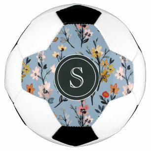Bohemisch Blau-Farbe Blumen Mit Monogramm Fußball