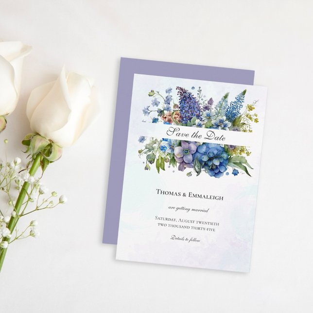 Bohemisch blauviolette Wasserfarbe Save the Date (Von Creator hochgeladen)