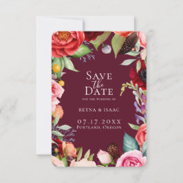 Bohemisch Blooms Bordeaux Save the Date Ankündigung