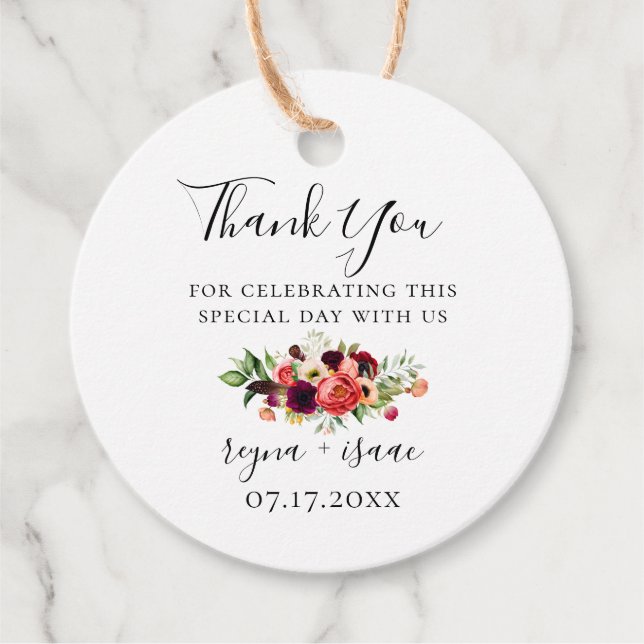 Bohemisch Blooms Wedding Vielen Dank Geschenkanhänger (Vorderseite)