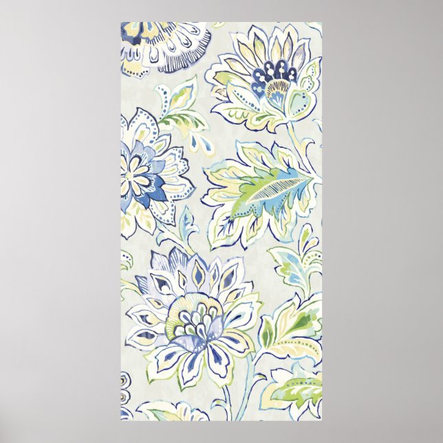Bohemisch Blue Blume Poster (Vorne)