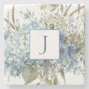 Bohemisch Blue Floral Watercolor Bouquet Steinuntersetzer