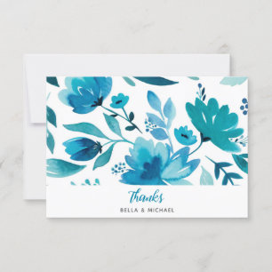 Bohemisch Blue Floral Wedding Dankeskarte