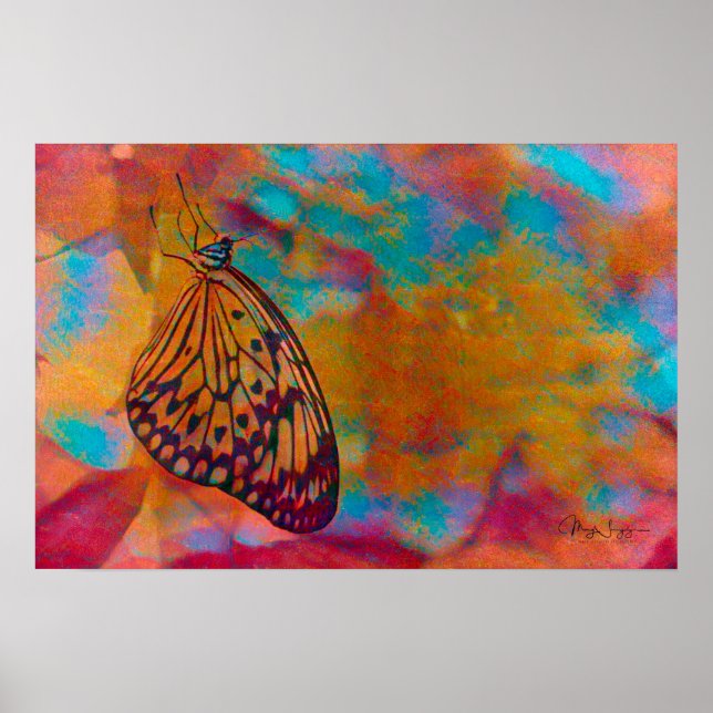 Bohemisch Blue Orange Hippie Butterfly Poster (Vorne)
