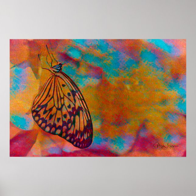 Bohemisch Blue Orange Hippie Butterfly Poster (Vorne)