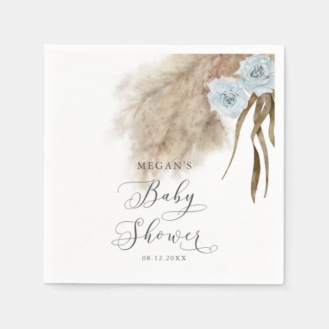 Bohemisch Blue Pampas Grass Baby Dusche Serviette (Vorderseite)