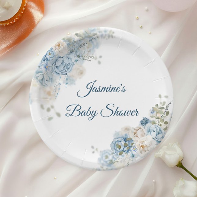 Bohemisch Blue Rose Baby Dusche Pappteller (Von Creator hochgeladen)