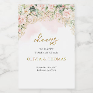 Bohemisch Blush Rose Eukalyptus und Goldhochzeit Weinetikett