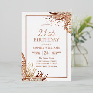 Bohemisch Boho 21. Geburtstag Party Rose Gold Folieneinladung