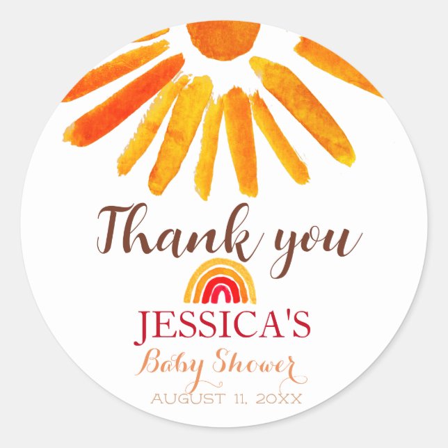 Bohemisch Boho Rainbow Sun Babydusche Orange Niedl Runder Aufkleber (Vorderseite)
