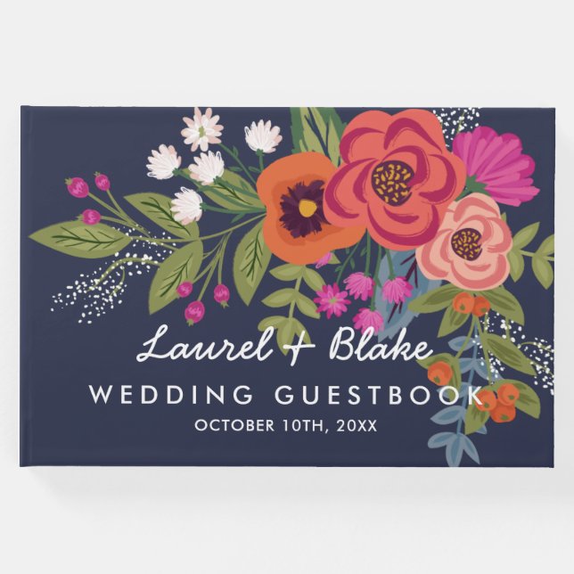 Bohemisch Bouquet - Navy Blue - Hochzeit Gästebuch (Vorderseite)