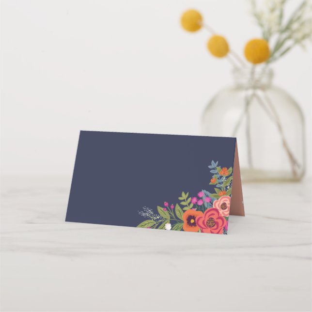 Bohemisch Bouquet - Navy Blue Platzkarte (Vorderseite)