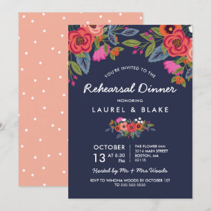 Bohemisch Bouquet - Navy Blue Probe Dinner Einladung