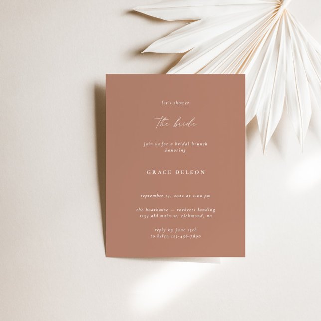 Bohemisch Brandy Rose Minimalistisch Brautparty Einladung (Bohemian Brandy Rose Minimalist Bridal Shower Invitation)