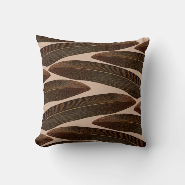 Bohemisch Brown Bird Feathers Custom Pillow Kissen (Vorderseite)