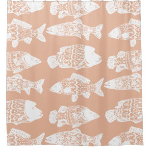Bohemisch Chic Bloral Gemustert Fish Peach Duschvorhang