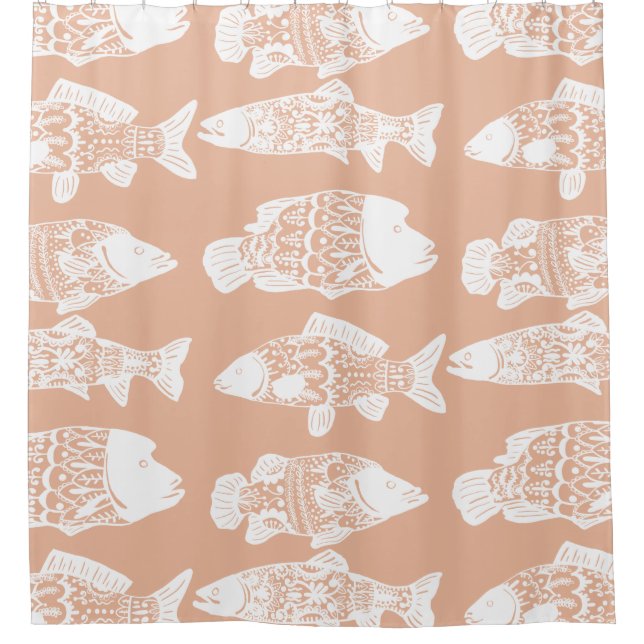 Bohemisch Chic Bloral Gemustert Fish Peach Duschvorhang (Vorderseite)