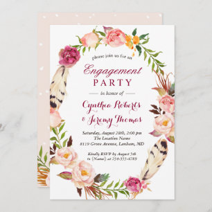 Bohemisch Chic Boho Floral Wreath Engagement Party Einladung