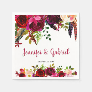 Bohemisch Chic Burgundy Marsala Floral Wedding Serviette