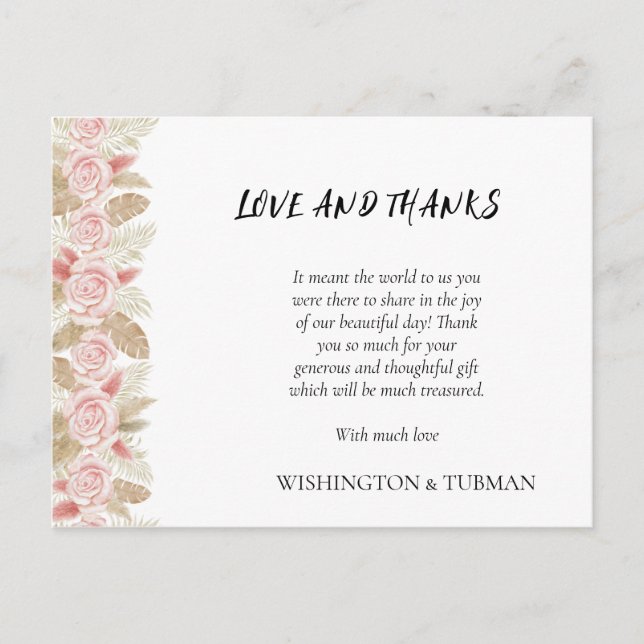 Bohemisch Chic Floral Wedding Dankeschön Karte (Vorderseite)