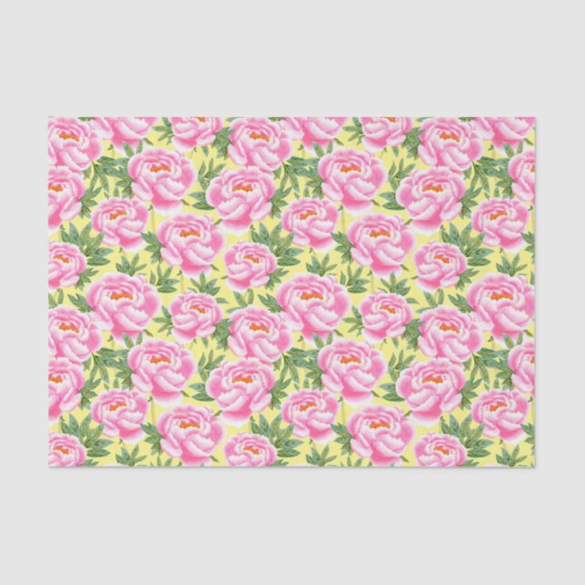 Bohemisch Chic Pink Peonies Pattern - Gelb Seidenpapier (Vorderseite)