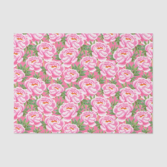 Bohemisch Chic Pink Peonies Pattern Seidenpapier (Vorderseite)
