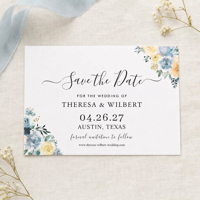 Bohemisch Chic Vanilla Blue Wedding Sichern Sie da Einladung (Von Creator hochgeladen)
